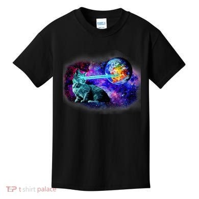 Lazer Cat Blasting In Space Kids T-Shirt
