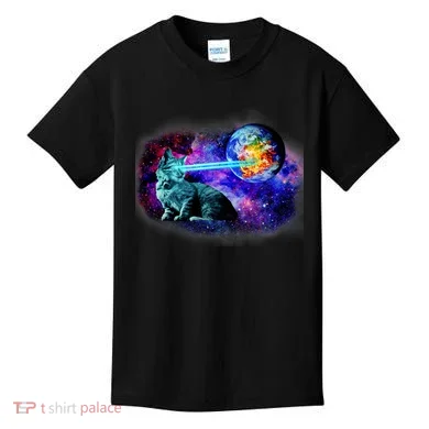 Lazer Cat Blasting In Space Kids T-Shirt