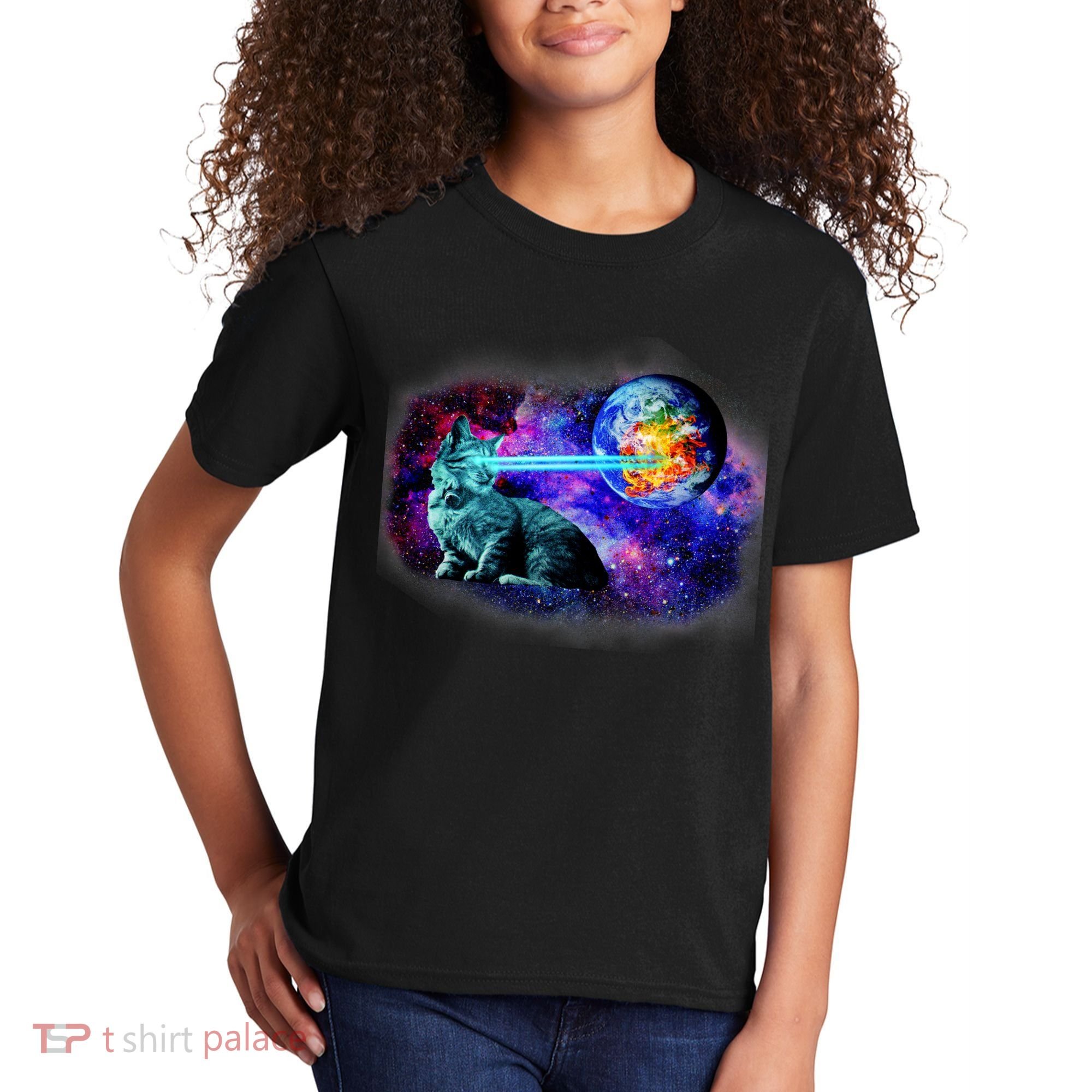 Lazer Cat Blasting In Space Kids T-Shirt