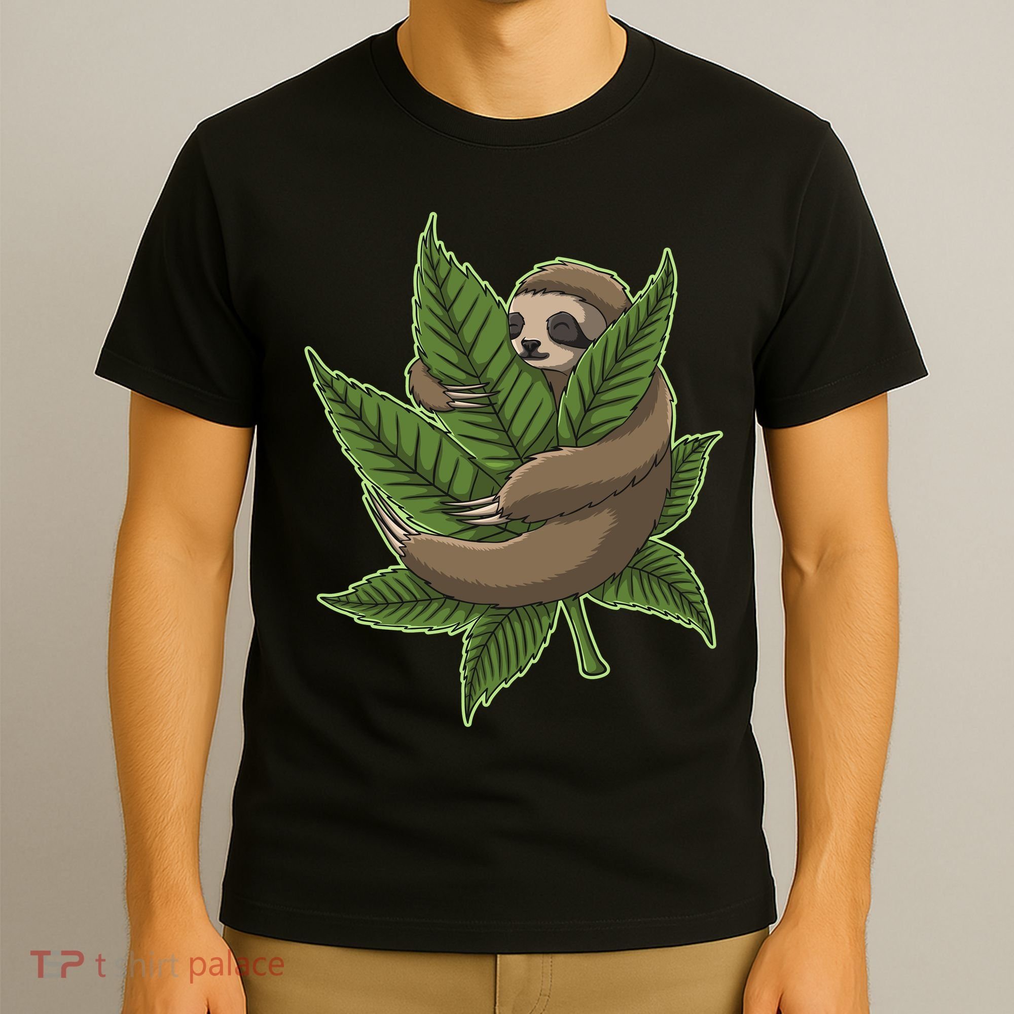 Lazy Sloth Cannabis Leaf T-Shirt