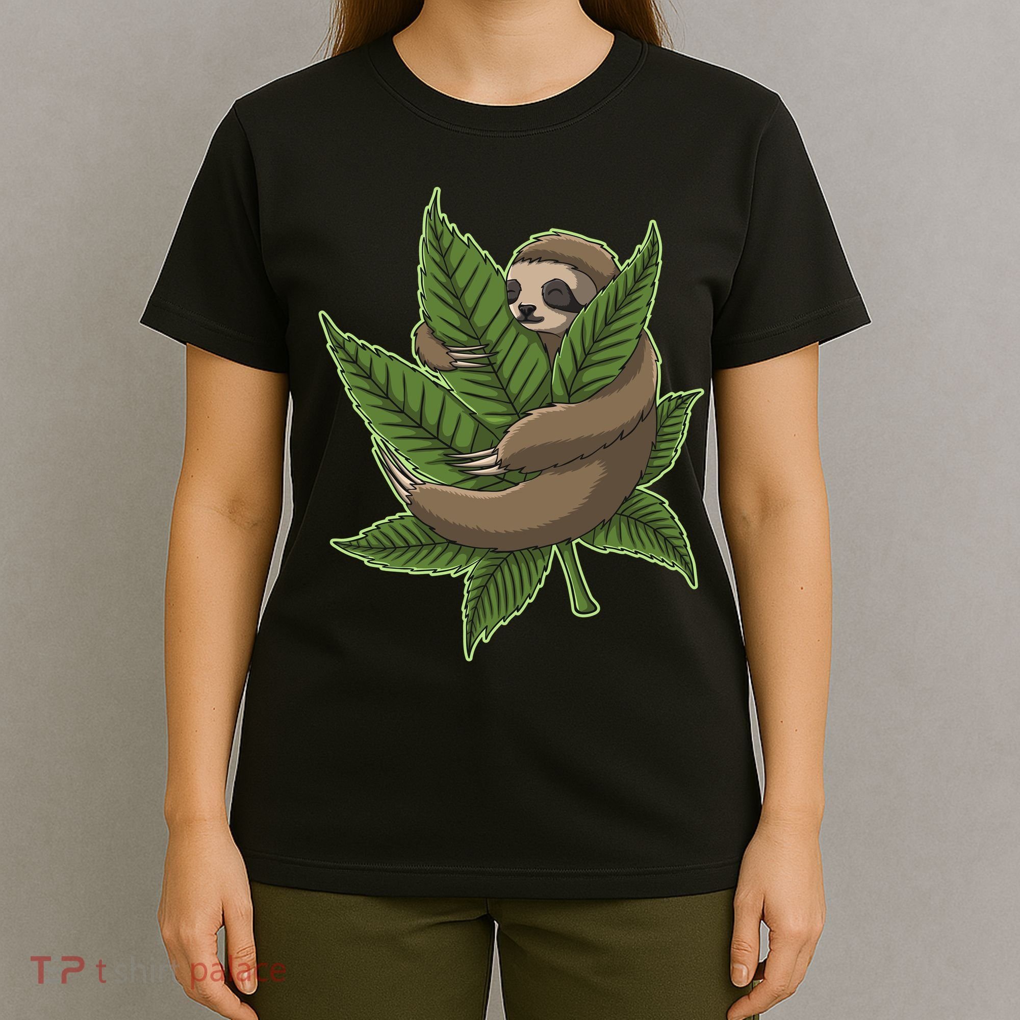 Lazy Sloth Cannabis Leaf T-Shirt