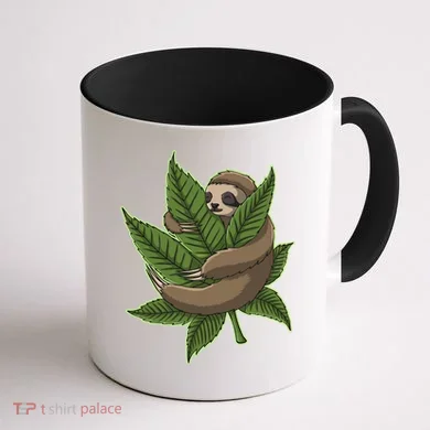 Lazy Sloth Cannabis Leaf Coffee Mug back