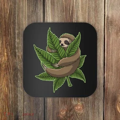 Lazy Sloth Cannabis Leaf Coaster