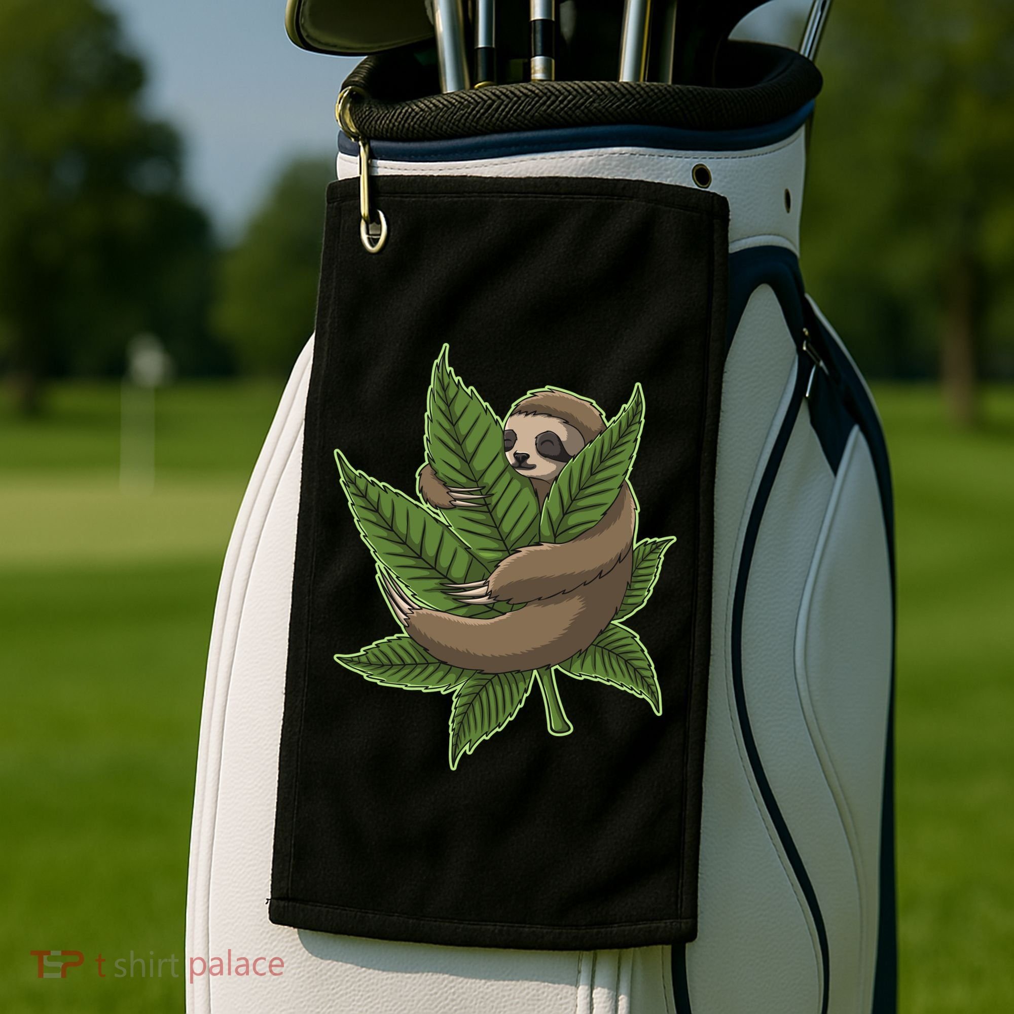 Lazy Sloth Cannabis Leaf Golf Towel