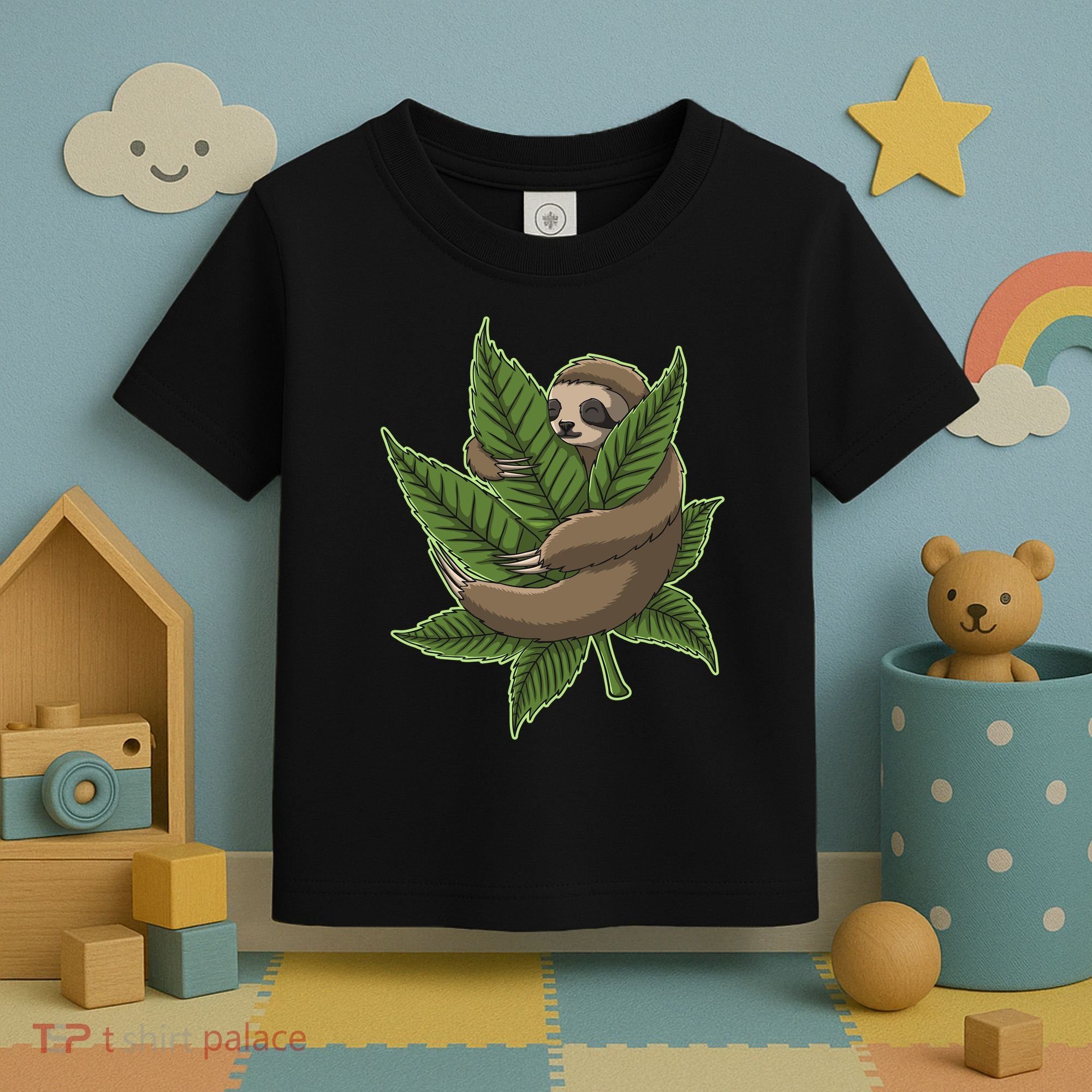 Lazy Sloth Cannabis Leaf Toddler T-Shirt