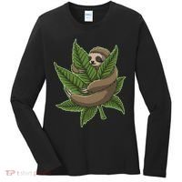 Lazy Sloth Cannabis Leaf Women's Long Sleeve Shirt thumb 0
