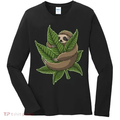 Lazy Sloth Cannabis Leaf Women's Long Sleeve Shirt