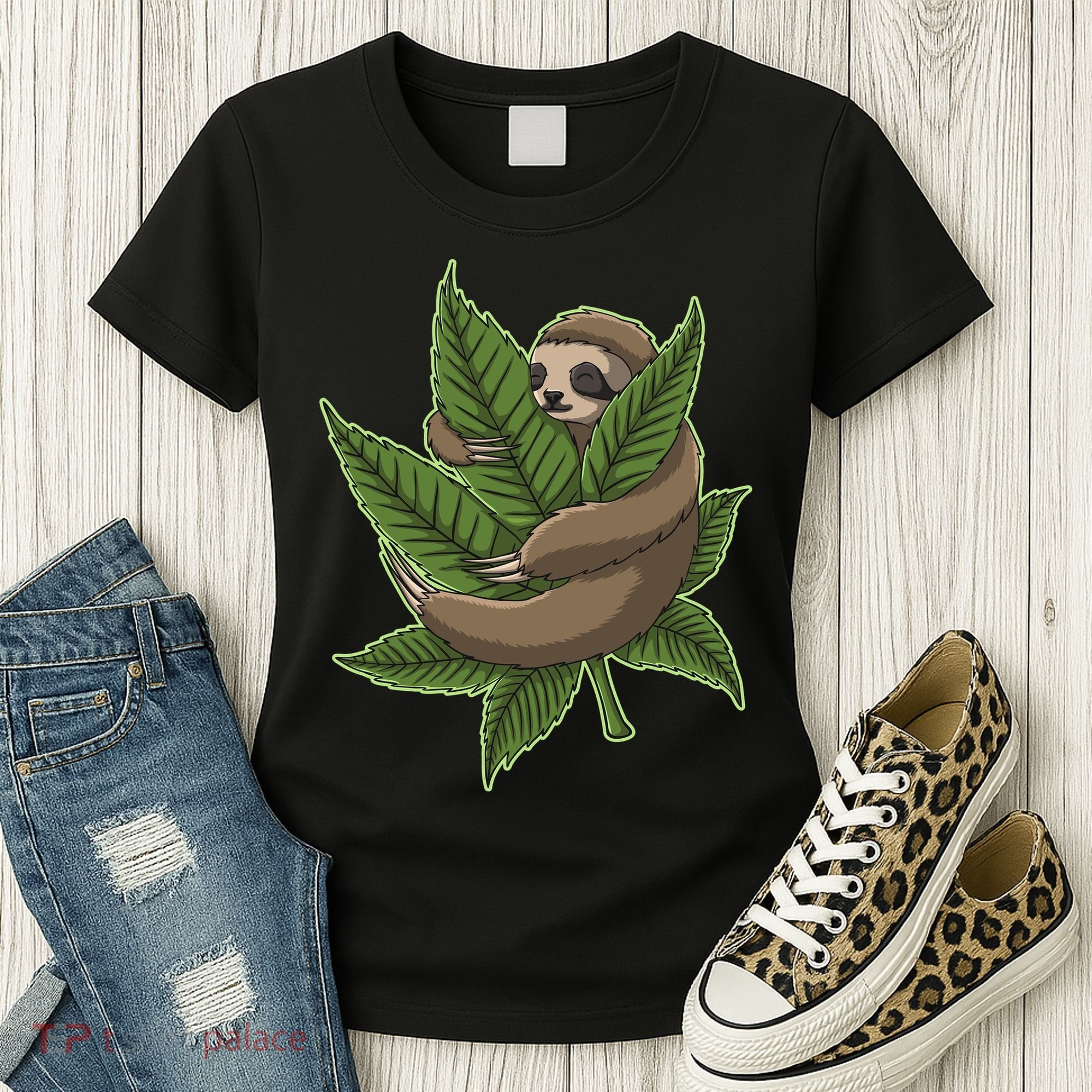 Lazy Sloth Cannabis Leaf Women's T-Shirt