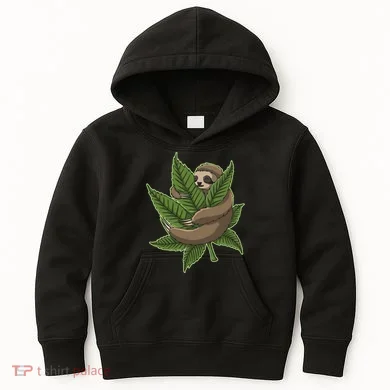 Lazy Sloth Cannabis Leaf Kids Hoodie
