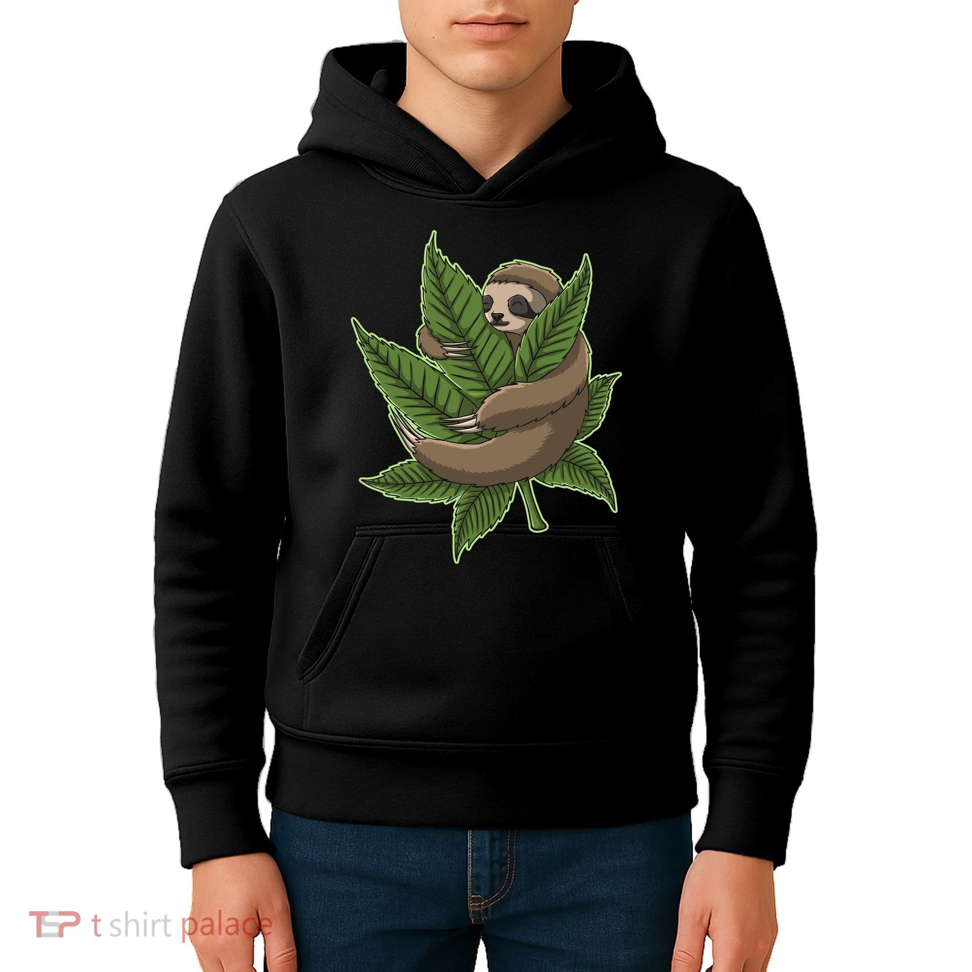 Lazy Sloth Cannabis Leaf Kids Hoodie
