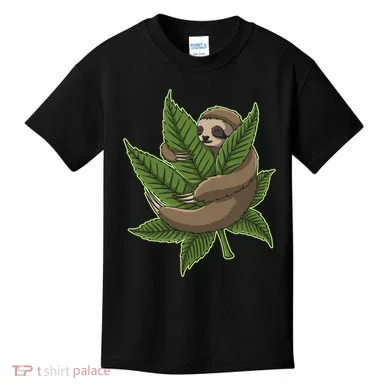 Lazy Sloth Cannabis Leaf Kids T-Shirt