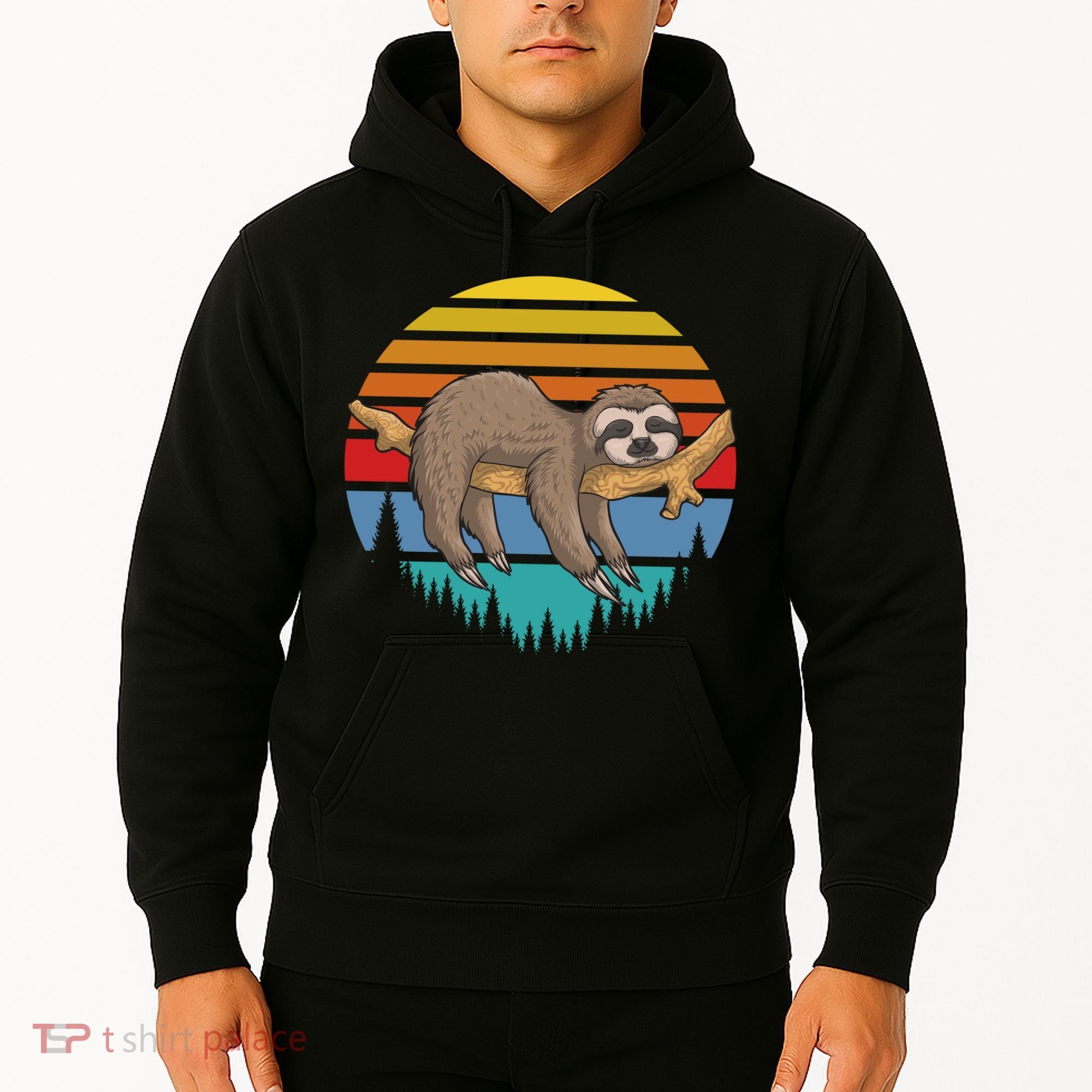 lazy Sloth Retro Sunset  Hoodie