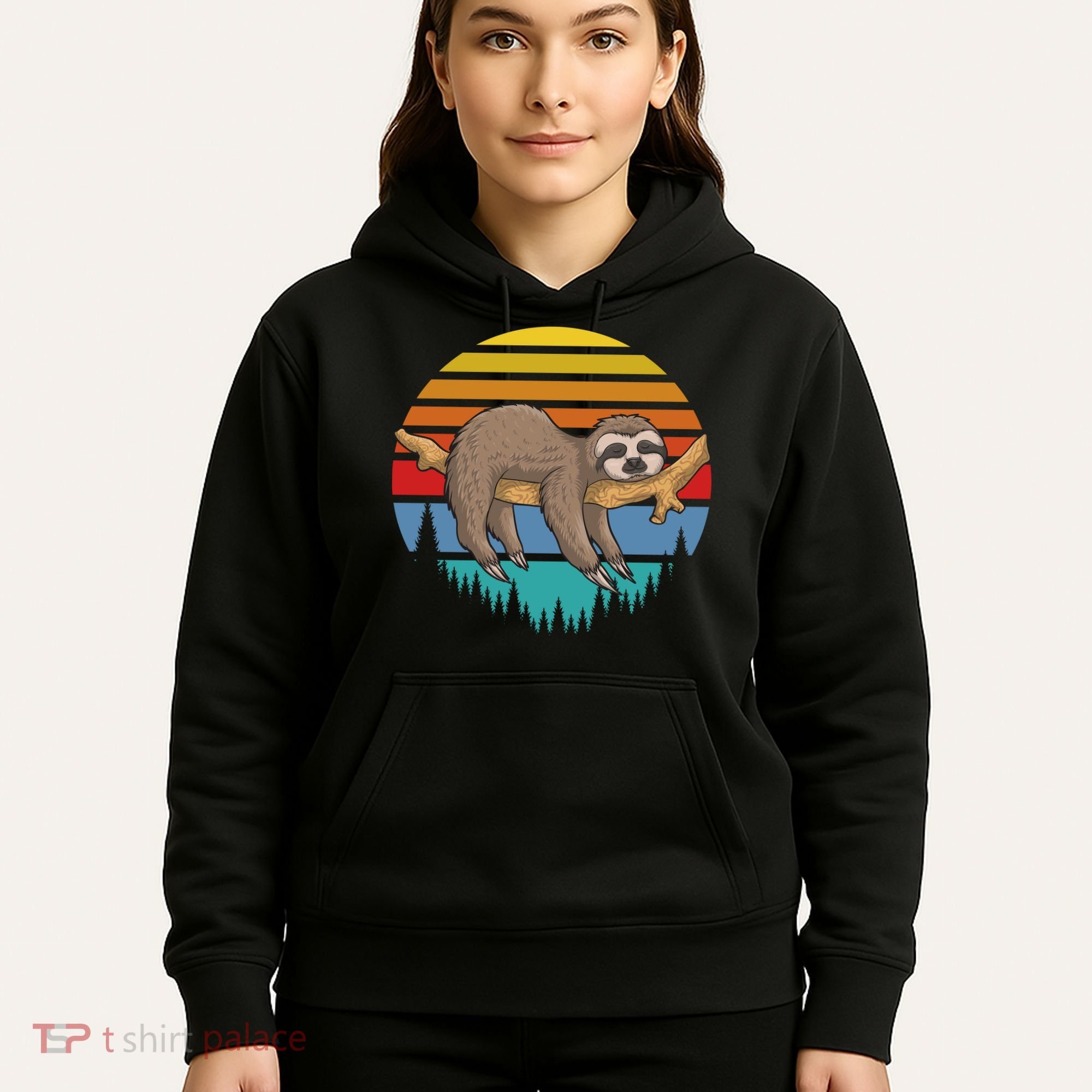 lazy Sloth Retro Sunset  Hoodie