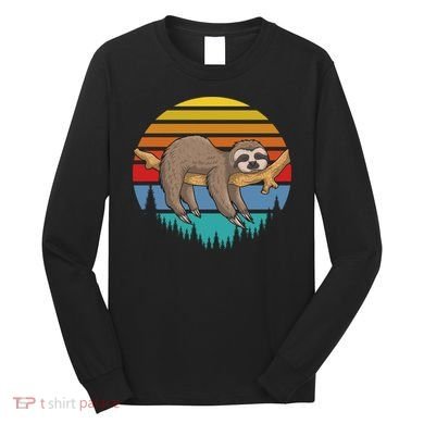 lazy Sloth Retro Sunset  Long Sleeve Shirt