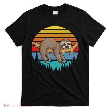 lazy Sloth Retro Sunset  T-Shirt