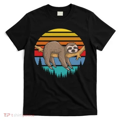 lazy Sloth Retro Sunset  T-Shirt