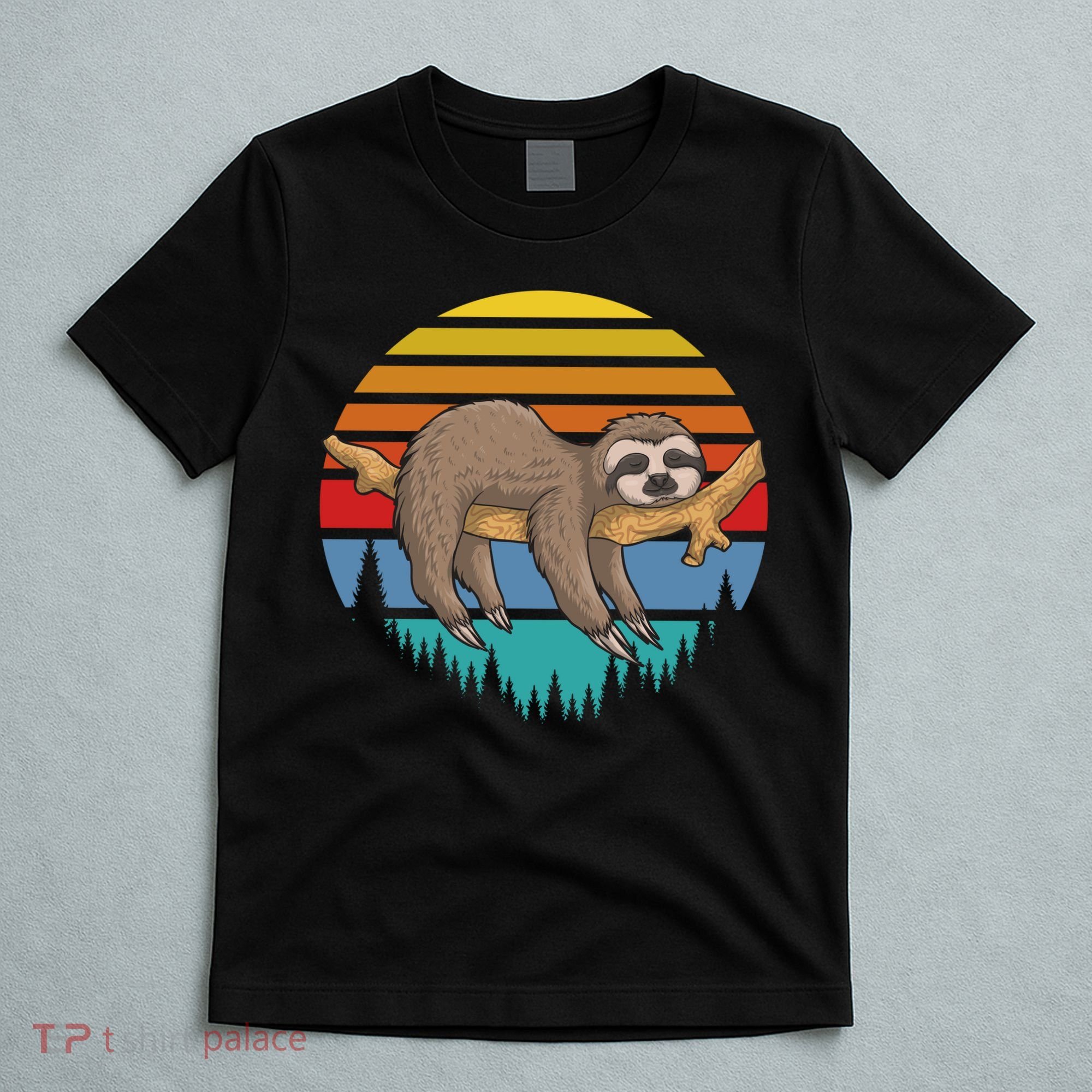 lazy Sloth Retro Sunset  T-Shirt