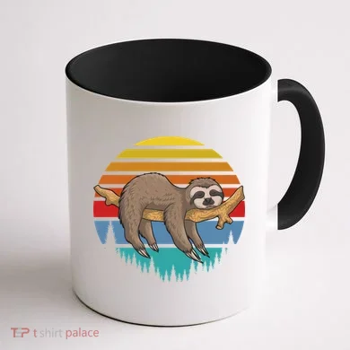 lazy Sloth Retro Sunset Coffee Mug back