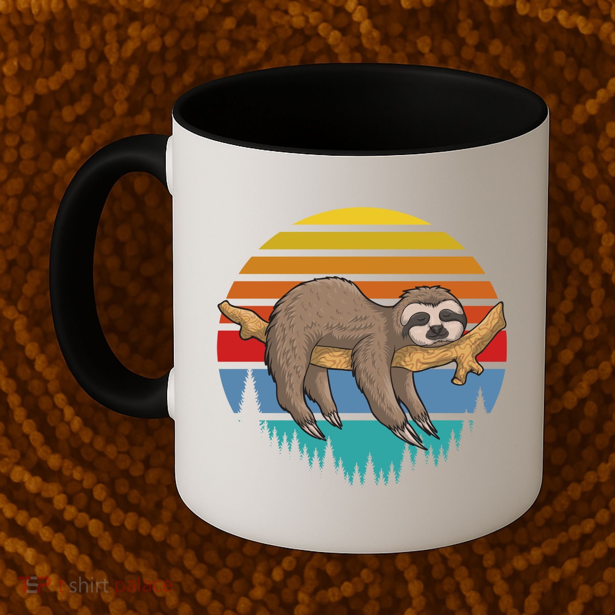 lazy Sloth Retro Sunset  Coffee Mug