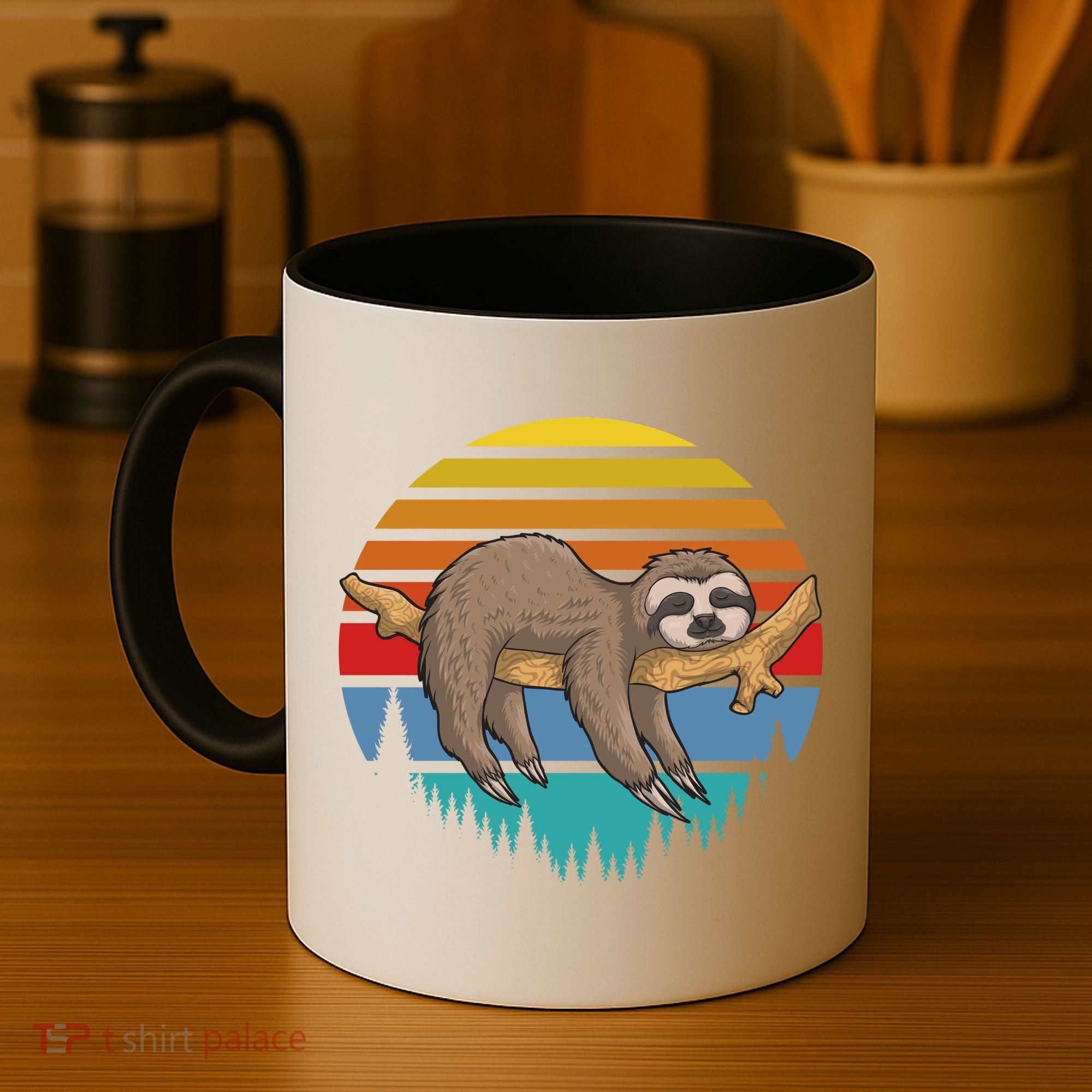 lazy Sloth Retro Sunset  Coffee Mug