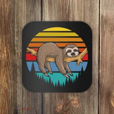 lazy Sloth Retro Sunset  Coaster