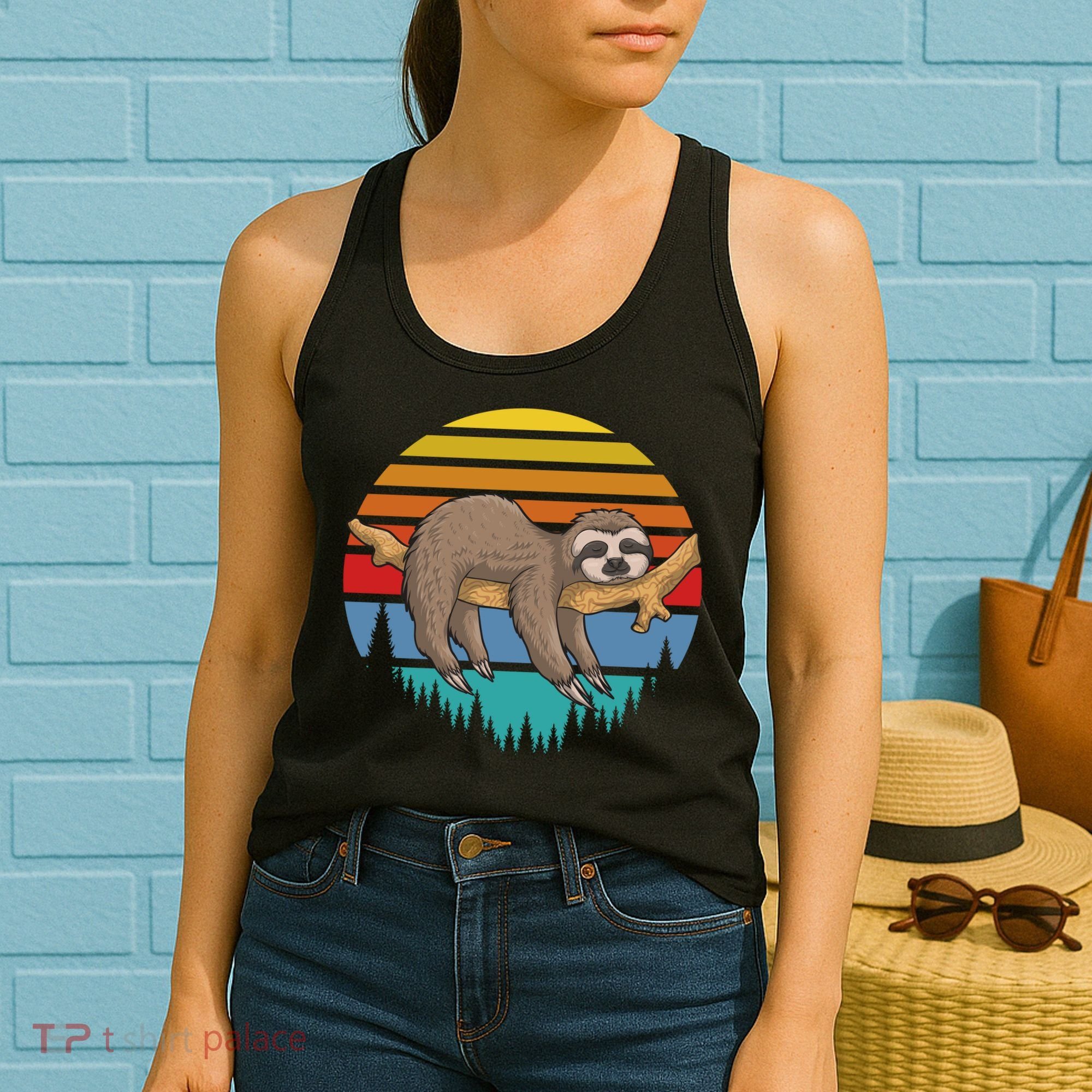 lazy Sloth Retro Sunset  Women's Tank Top