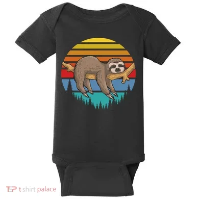 lazy Sloth Retro Sunset  Baby Bodysuit