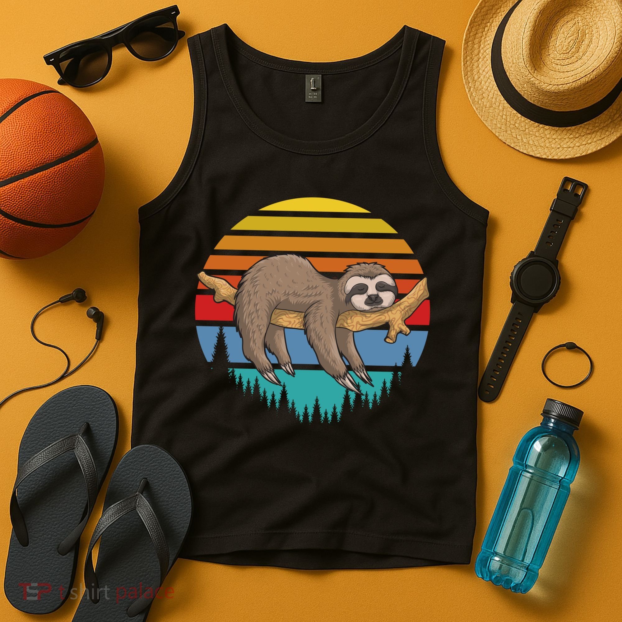 lazy Sloth Retro Sunset  Tank Top