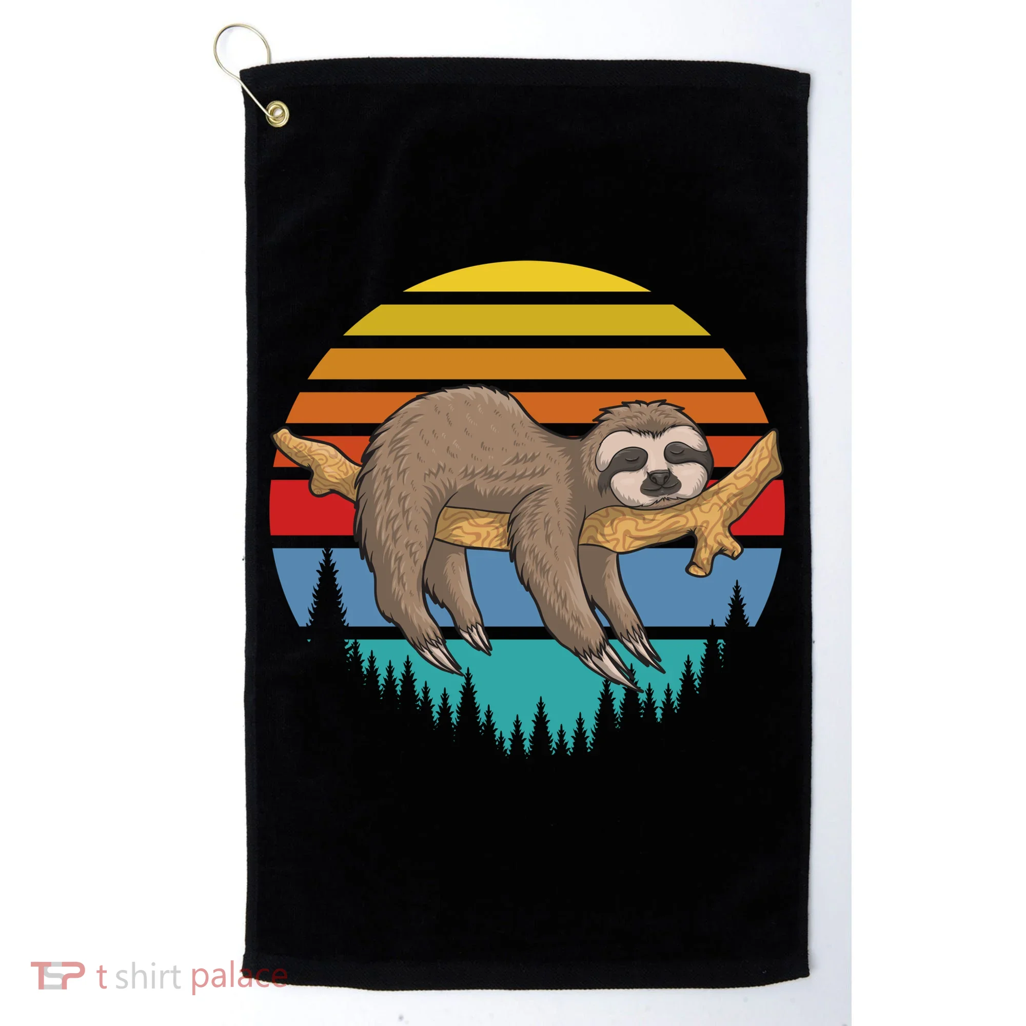 lazy Sloth Retro Sunset  Golf Towel