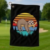 lazy Sloth Retro Sunset  Golf Towel thumb 1
