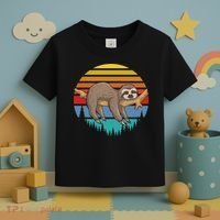 lazy Sloth Retro Sunset  Toddler T-Shirt thumb 3