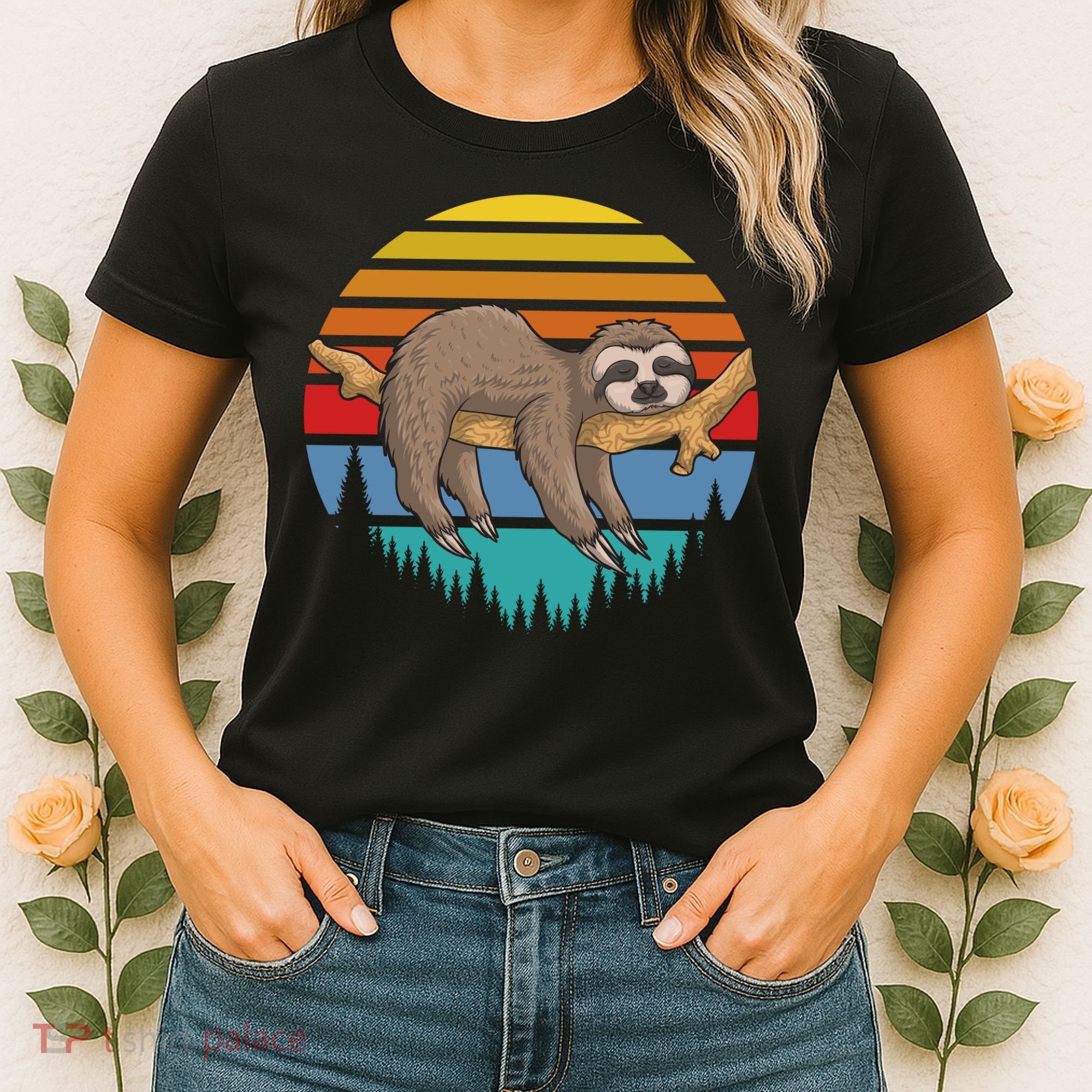 lazy Sloth Retro Sunset  Women's T-Shirt