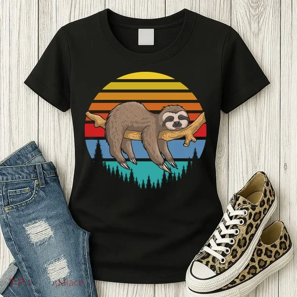 lazy Sloth Retro Sunset  Women's T-Shirt