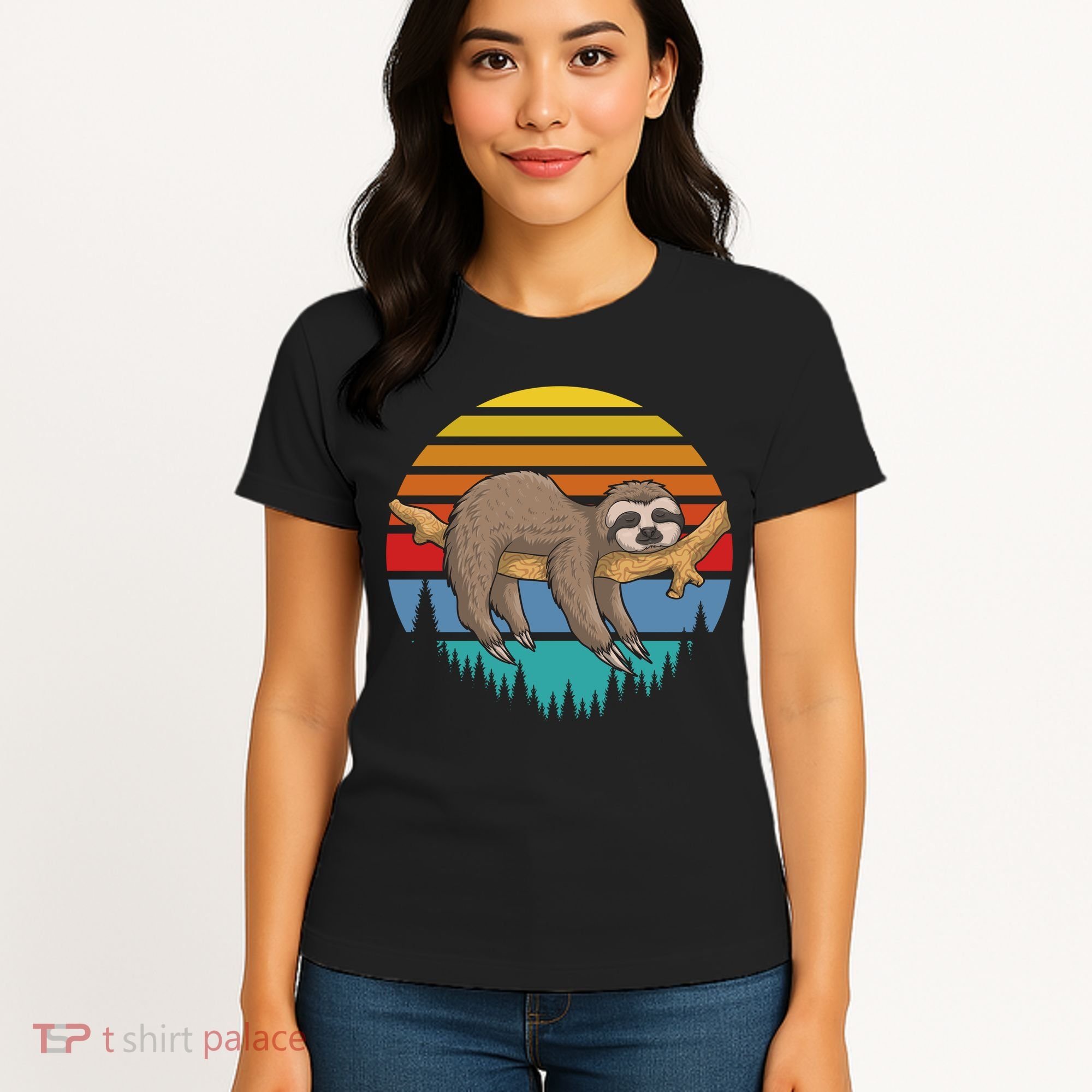 lazy Sloth Retro Sunset  Women's T-Shirt