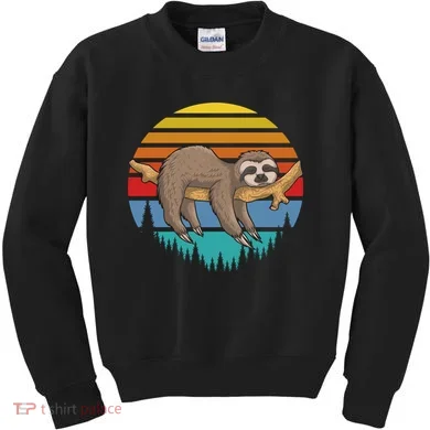 lazy Sloth Retro Sunset  Kids Sweatshirt