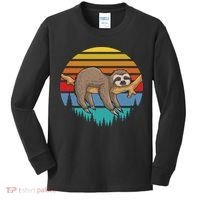 lazy Sloth Retro Sunset  Kids Long Sleeve Shirt thumb 0