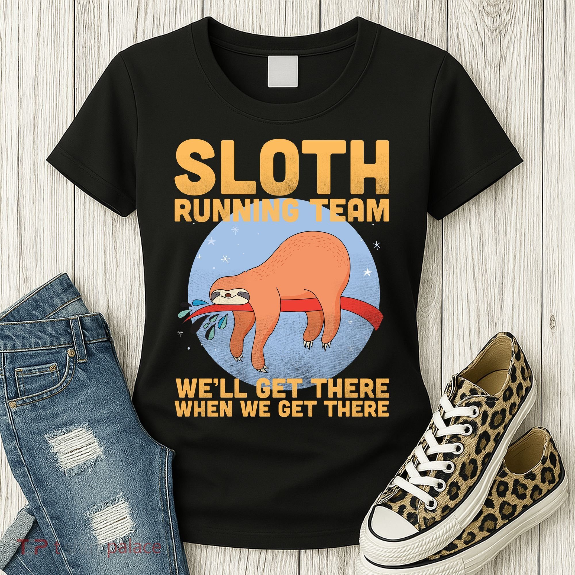 Lazy Sloth Running Team Distressed Women's T-Shirt