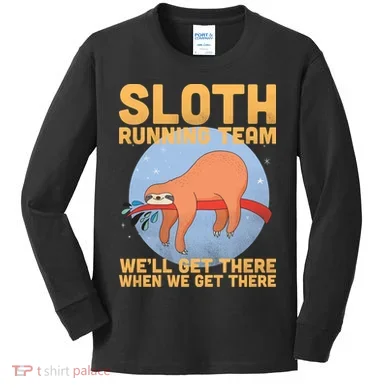 Lazy Sloth Running Team Distressed Kids Long Sleeve Shirt
