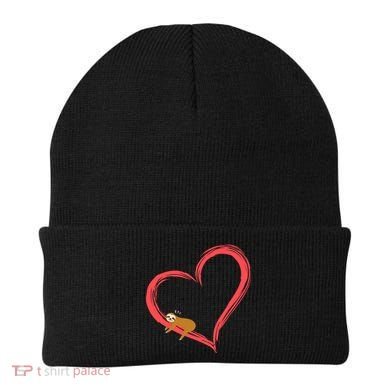 Lazy Sloth Sleeping On Heart Beanie