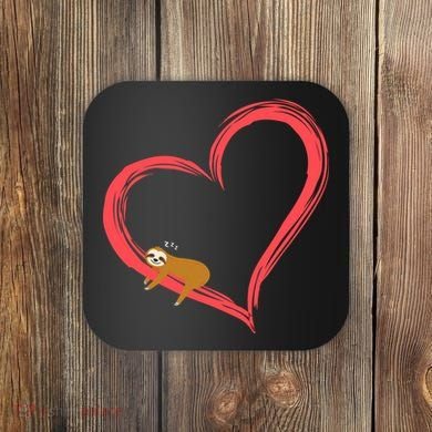 Lazy Sloth Sleeping On Heart Coaster