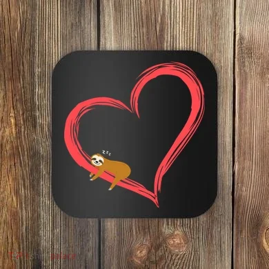 Lazy Sloth Sleeping On Heart Coaster