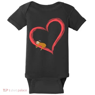 Lazy Sloth Sleeping On Heart Baby Bodysuit