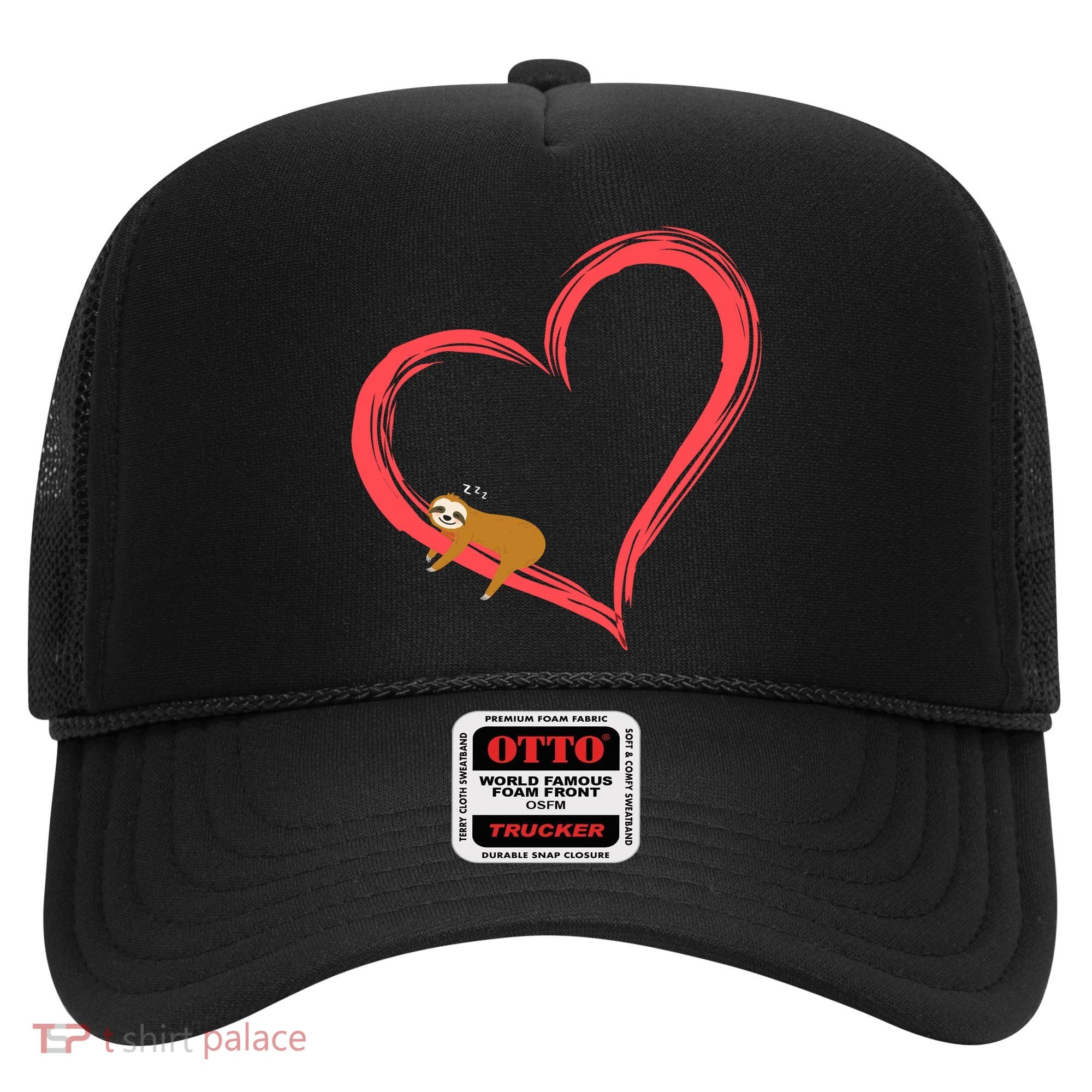 Lazy Sloth Sleeping On Heart Hat