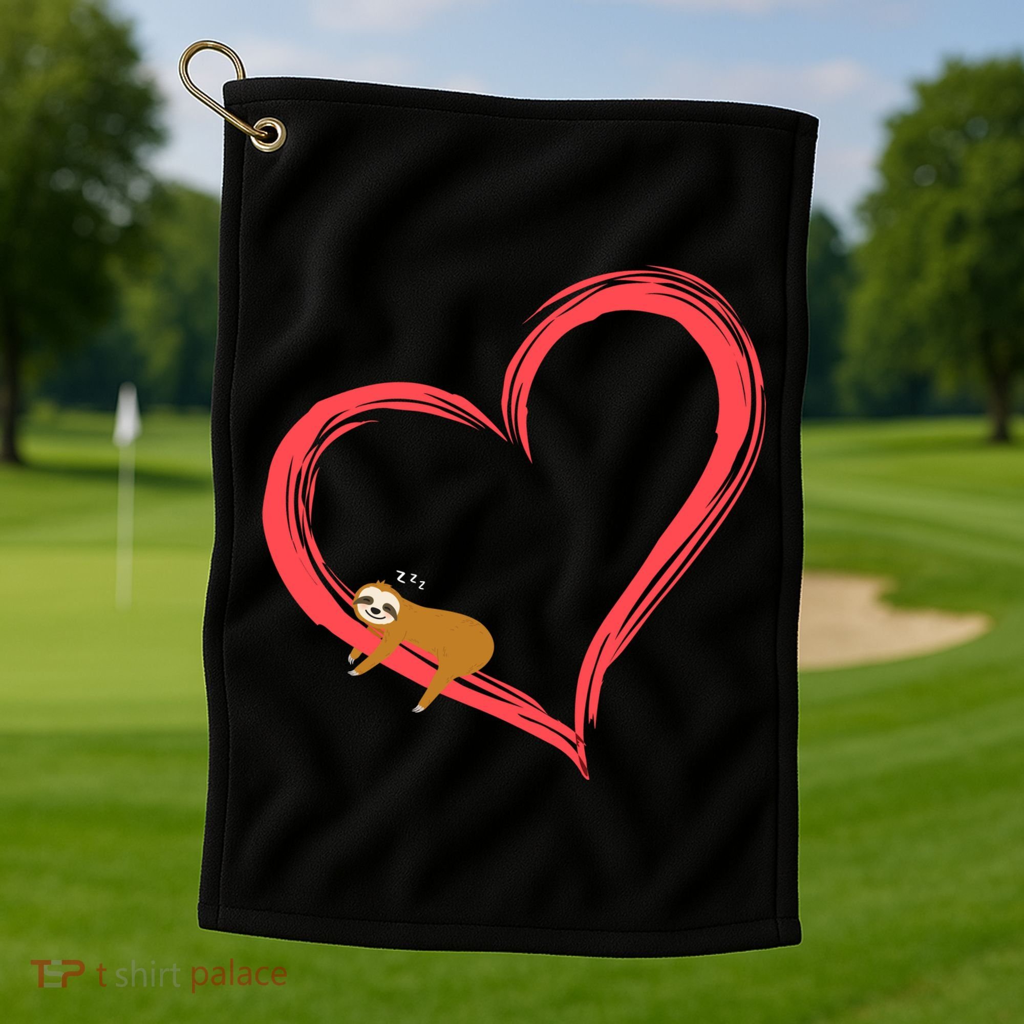 Lazy Sloth Sleeping On Heart Golf Towel