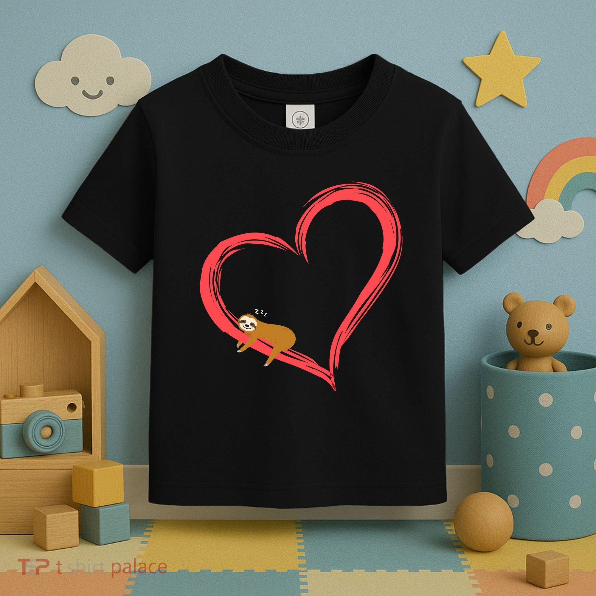 Lazy Sloth Sleeping On Heart Toddler T-Shirt