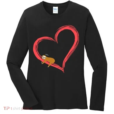 Lazy Sloth Sleeping On Heart Women's Long Sleeve Shirt