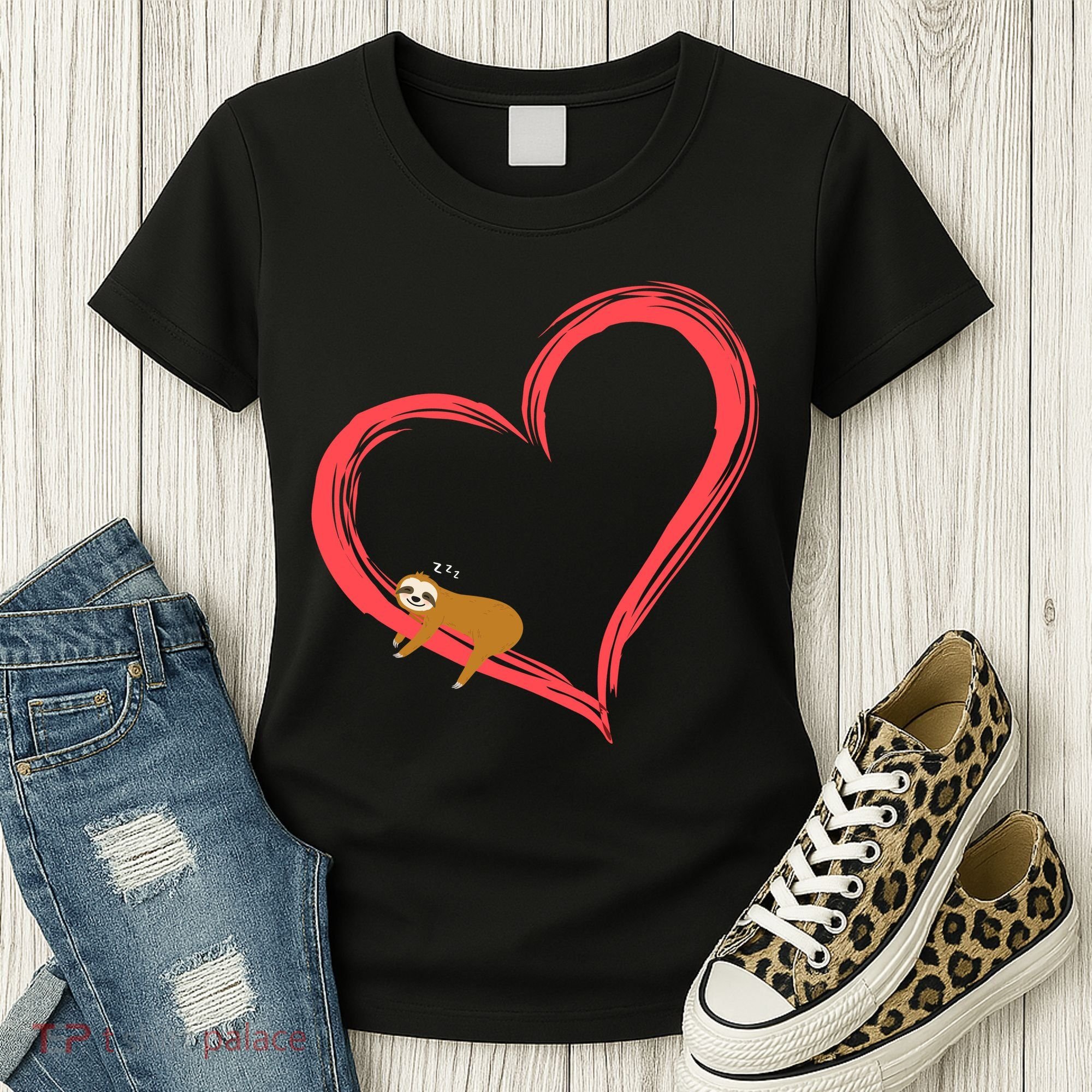 Lazy Sloth Sleeping On Heart Women's T-Shirt