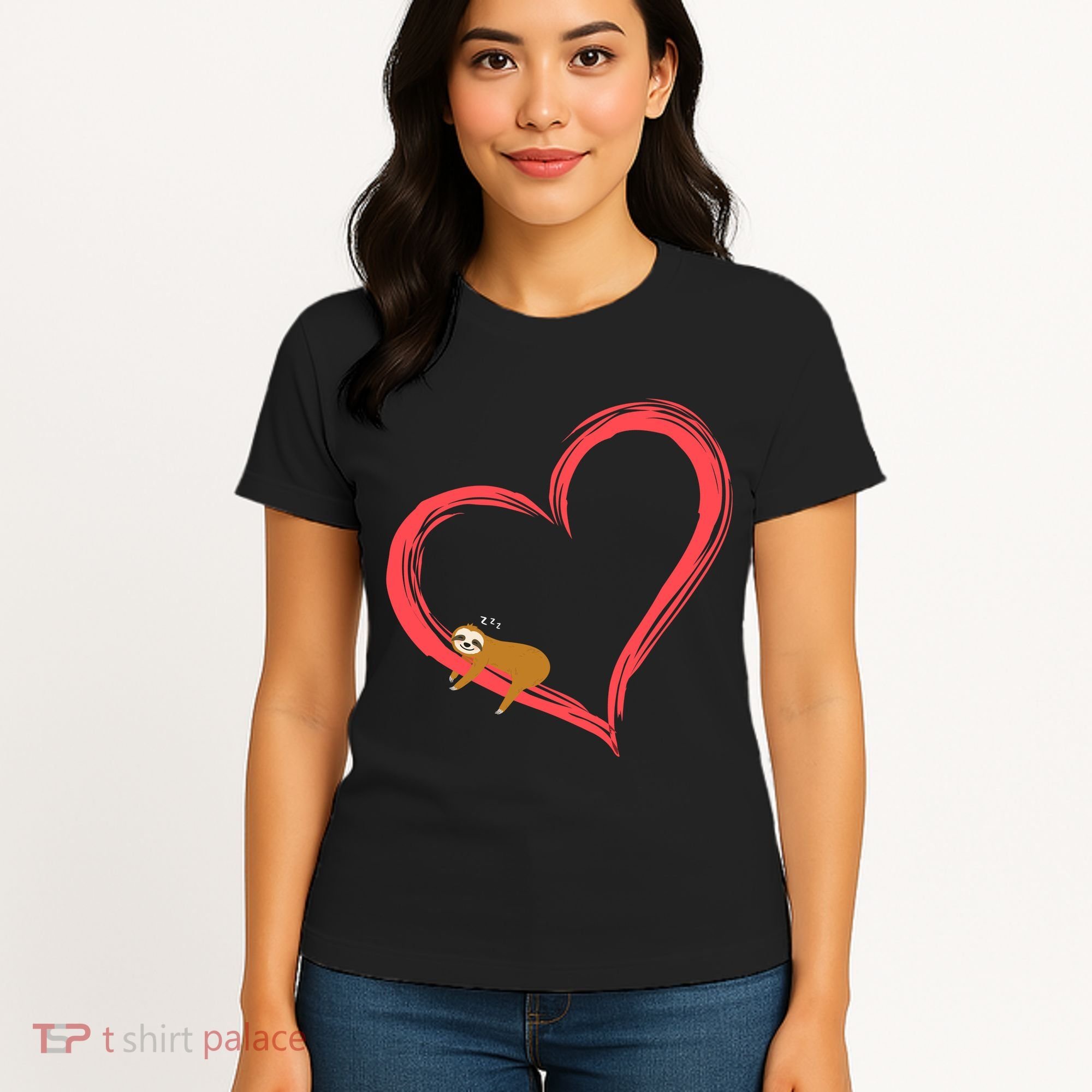 Lazy Sloth Sleeping On Heart Women's T-Shirt