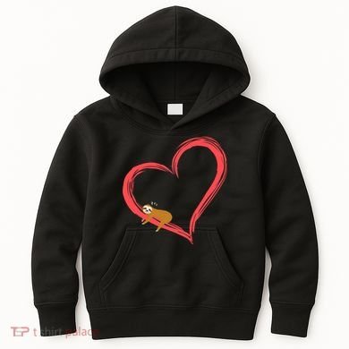 Lazy Sloth Sleeping On Heart Kids Hoodie