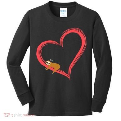 Lazy Sloth Sleeping On Heart Kids Long Sleeve Shirt